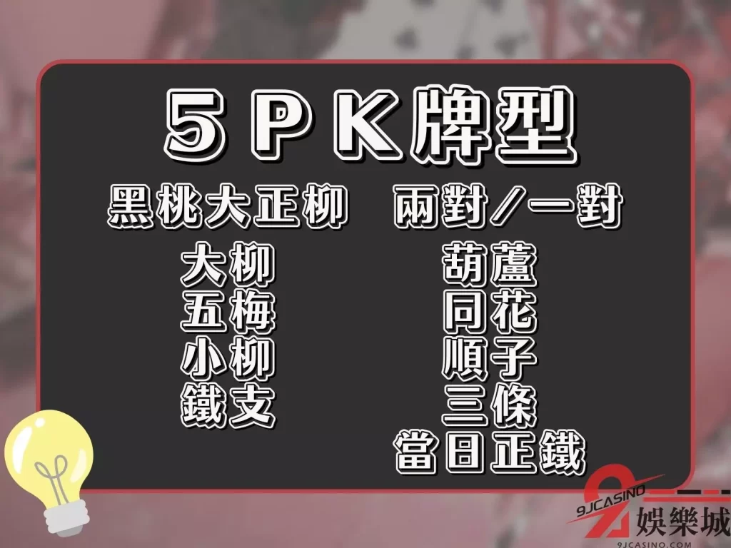 5PK牌型 5PK玩法規則 線上撲克牌
