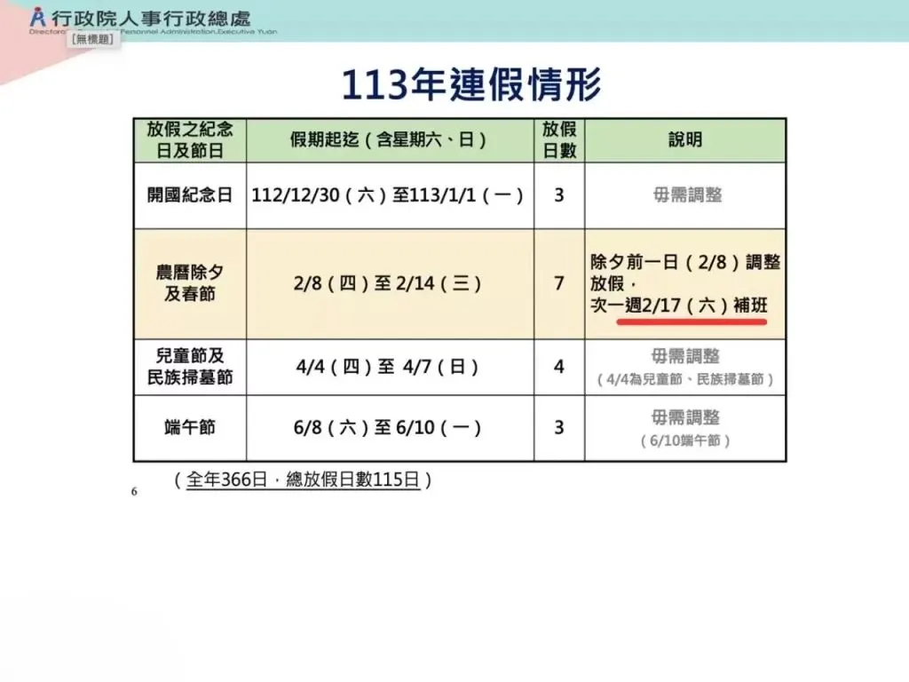 2024國定假日 2024假期 2024連假